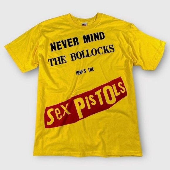 NWOT Sex Pistols Never Mind The Bullocks Here's The Sex Pistols Tee Shirt Yellow - Picture 1 of 3